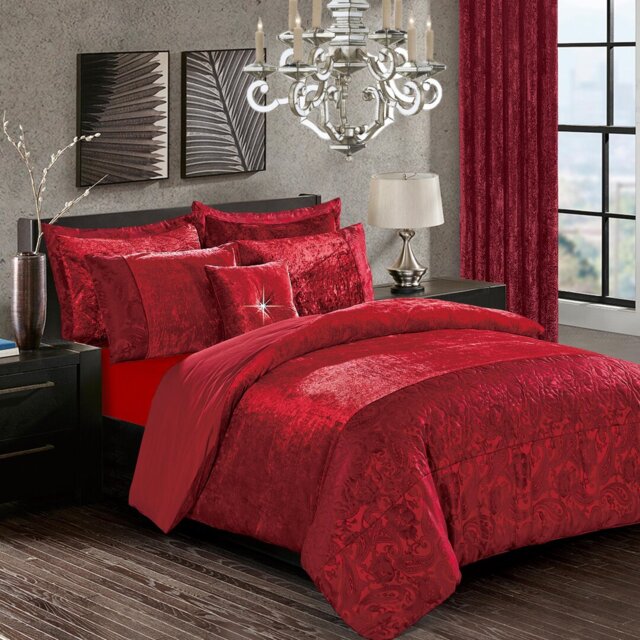 Santiago 3 Piece Crushed Velvet Duvet Cover Set Ultra Soft Luxurious and Easy Care Bedding