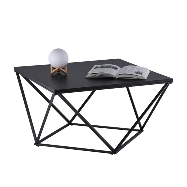 Coffee Table For Living Room, 80X80x46cm Industrial Wooden Sofa Side Table With Metal Frame,Black