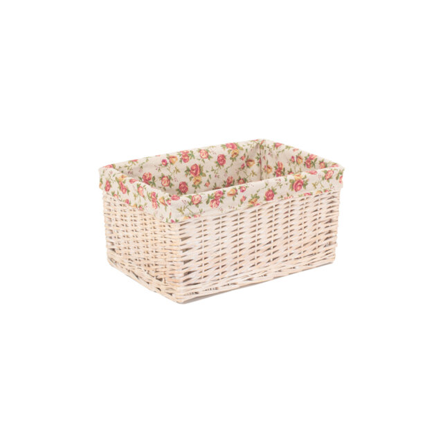 Garden Rose Lined Storage Wicker Basket