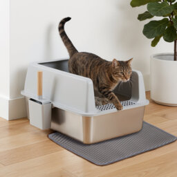 Stainless Steel Cat Litter Box With Mat Spoon