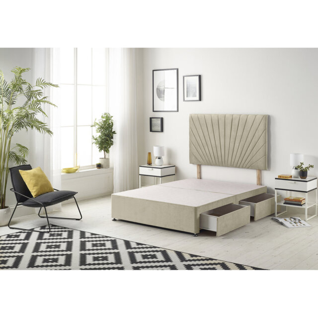 SantaMonica Etheral Linen Fabric Divan Base and Headboard with Optional Drawers
