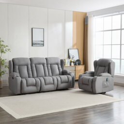 Andreaz 1+3 Seater Grey Technology Fabric Modern 2 Piece Reclining Sofa Set