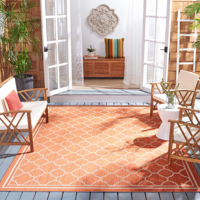 Herefordshire Indoor/Outdoor Hooked Terracotta/Bone Rug