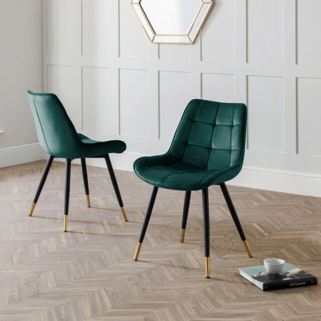 Aave 49cm H Velvet Upholstered Metal Side Chair in Green