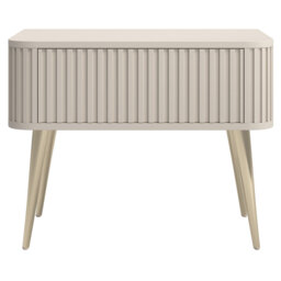 Nightstand with Fluted Design and Drawer, Gray-Beige with Gold Legs