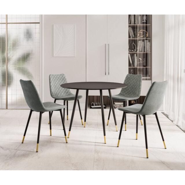 Finley Small Round Dining Table (TAB101) In Black Finish With 4 Chairs (CHA201-SGY)