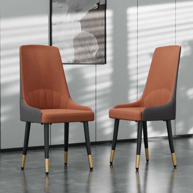 Kitchen Dining Chairs Set Of 2 Pcs Upholstered Counter Lounge Living Room Corner Chairs With High Back And Metal Legs