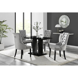 Edzard Modern Double Pedestal High Gloss Dining Table Set with 4 Luxury Velvet Dining Chairs