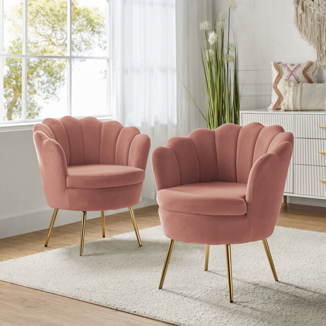 Donata  Modern Velvet Barrel Chair with Channel Tufted Back and Scalloped Seashell Edges
