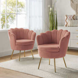 Donata  Modern Velvet Barrel Chair with Channel Tufted Back and Scalloped Seashell Edges