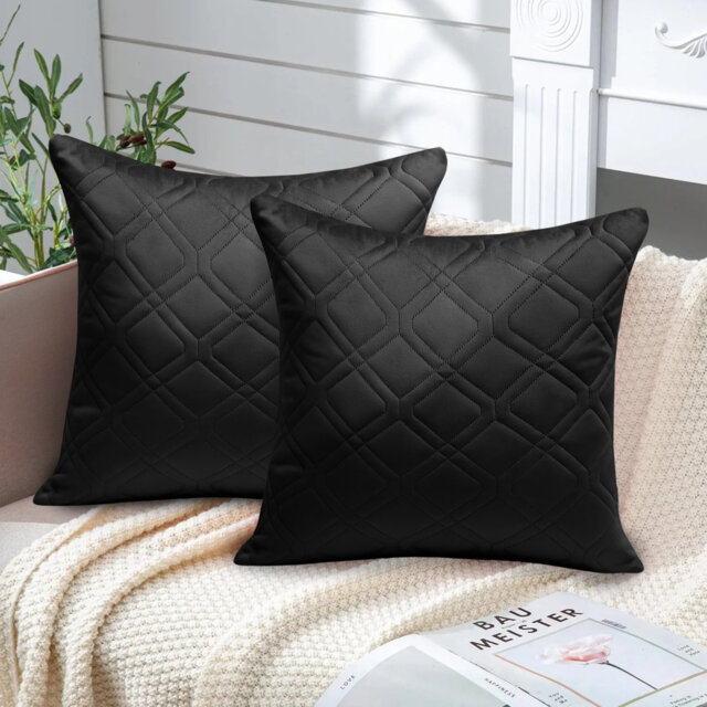 Diamond Pattern Velvet Cushion Covers, Set of 2 – Textured Plush Scatter Pillow Covers for Sofa, Bed & Living Room