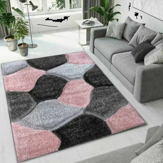 3D Shaggy Rugs Modern Geometric Design Large Area Rugs For Living Room Bedroom Thick Fluffy Floor Mats Small Door Mat_PNKGRY*