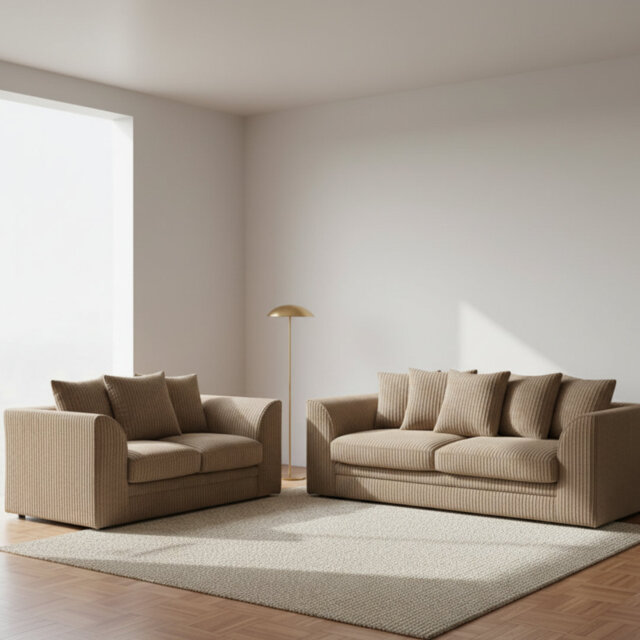 Soft Fabric Jumbo Cord 3 and 2 Seater Upholstered Living Room Sets