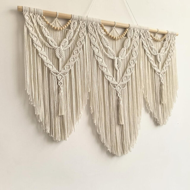 "Large Boho Macrame Wall Hanging Handmade Woven Tapestry Wood Bead Decor 43""x32"""