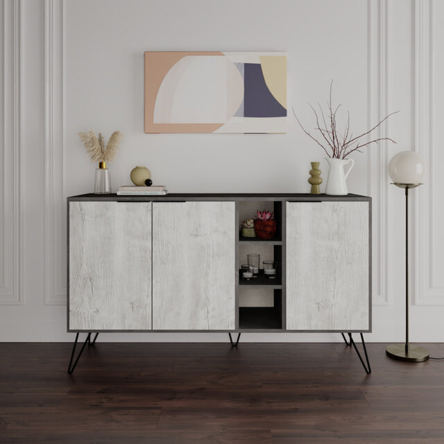 Jaycee 142 Cm Wide Sideboard - Stylish Storage Cabinet with Metal Hairpin Legs