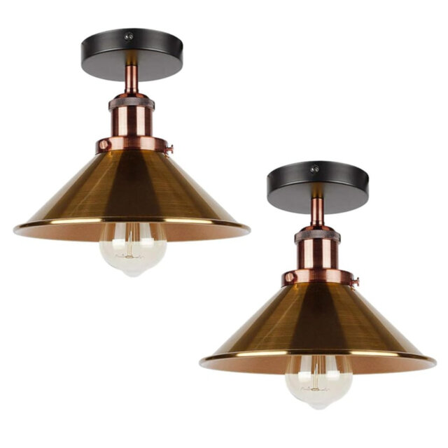 2 Pack Semi Flush Ceiling Light 22cm Metal Shade E27 Ceiling Light Fitting Industrial Vintage Lighting for Kitchen Bedroom Hallway Living Room Without