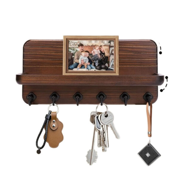Wood Wall Organizer with Key Hooks