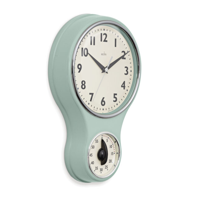 Acctim Kitchen Time Wall Clock Timer Quartz Retro Style Domed Glass Lens 20cm