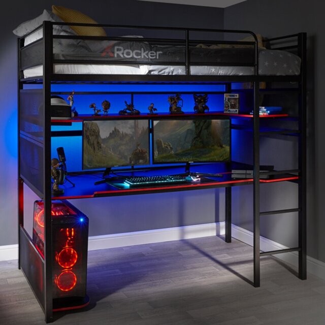 X Rocker Battlestation High Sleeper Loft Gaming Bed with Built-in-Desk
