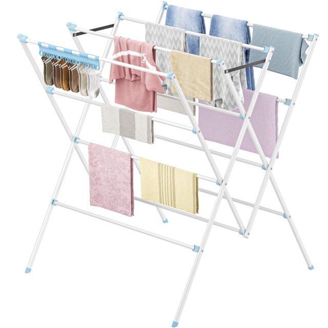 Clothes Drying Rack, Foldable Stainless Steel Clothes Airer With Sock Clips, Space-Saving Clothes Horse, Free-Standing Laundry Dryer For Indoor Outdoo