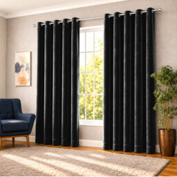 Thermal Velvet Curtains with Eyelet Ring Top - Blackout Crushed Velvet Drapes Pair