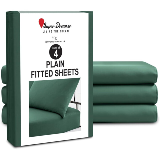 Pack of 4 Plain Dyed Fitted Sheets Microfiber - Soft and Breathable Microfiber Bedding for Ultimate Comfort & Easy Care