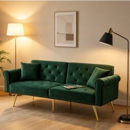 Modern 2-Seater Sofa Bed , 3-Stage Adjustable Backrest & Gold-Plated Metal Feet