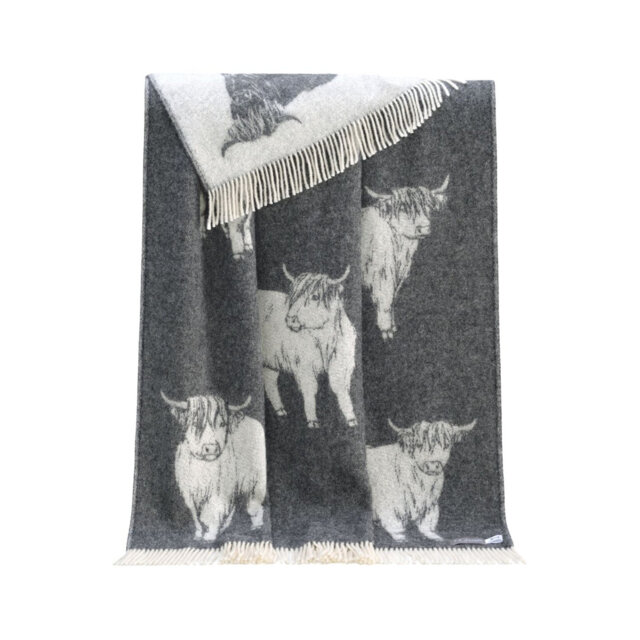 Soft Black Highland Cow Wool Throw