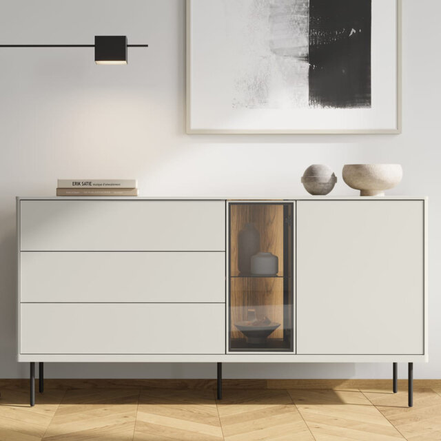 Bhav 4 Display Sideboard Cabinet in Cashmere & Dark Oak - Illuminated Elegance