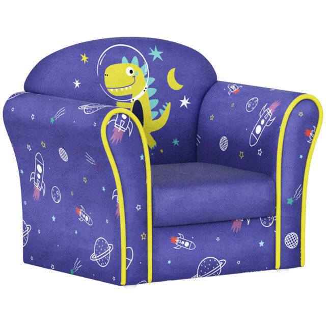 AIYAPLAY Kids Sofa Chair Toddler Armchair Wooden Frame Dinosaur Blue