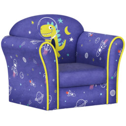 AIYAPLAY Kids Sofa Chair Toddler Armchair Wooden Frame Dinosaur Blue