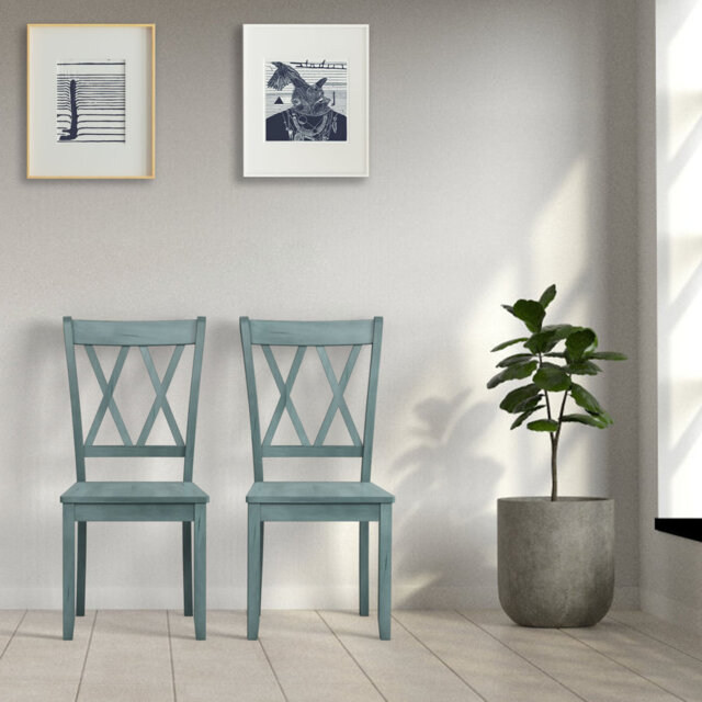 Aloyzas 46cm H Solid Wood Slat Back Side Chair in Green