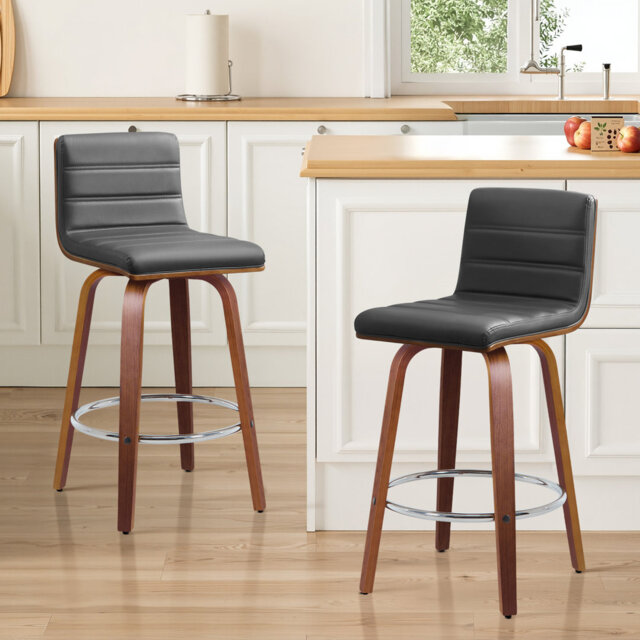 65 CM Swivel Bar Stools With Back Faux Leather Upholstered