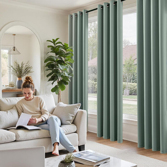 66×72in Eyelet Thermal Blackout Curtains Pair, Soundproof Room Darkening Drapes