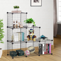 HOMCOM DIY 6 Cube Metal Wire Rack Interlocking Storage Cabinet, Black