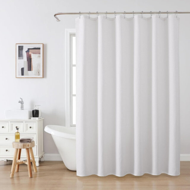 Shower Curtain with Metal Hooks Waffle Fabric Shower Curtain Heavy Duty Bath Curtain 182 x 214 cm (White)