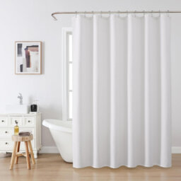 Shower Curtain with Metal Hooks Waffle Fabric Shower Curtain Heavy Duty Bath Curtain 182 x 214 cm (White)
