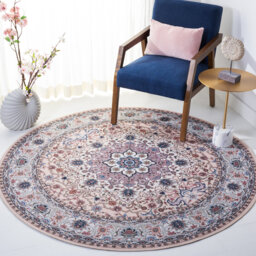 Tucson Secret Garden Washable Non-Slip Area Rug in Beige & Light Blue
