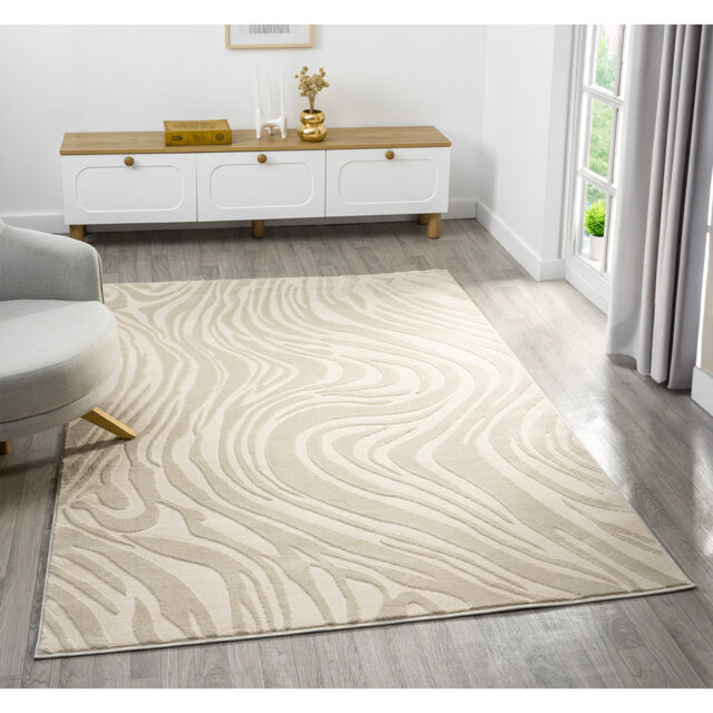 Bezore Modern Indoor Living Room Area Rug Embossed Cut-Shrink Pile with Metallic Sheen Jute Backing Living Room - Bedroom Hallway Carpet Maze Cream