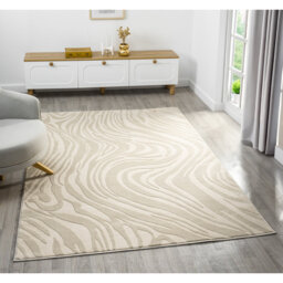 Bezore Modern Indoor Living Room Area Rug Embossed Cut-Shrink Pile with Metallic Sheen Jute Backing Living Room - Bedroom Hallway Carpet Maze Cream