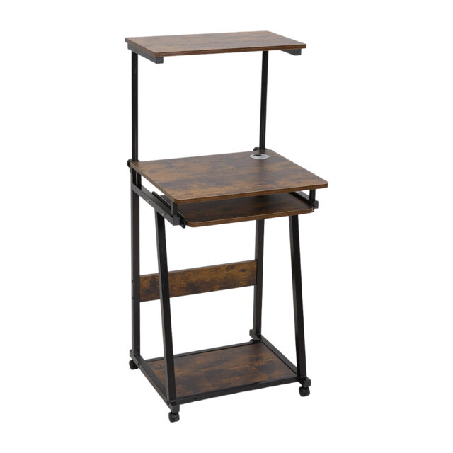 Rustic Brown Height Adjustable Mobile Computer Desk