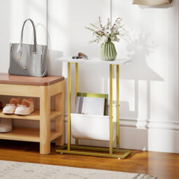 HOMCOM Narrow Side Table, Modern, 45 x 18 x 58.5 cm, White Marble Grain