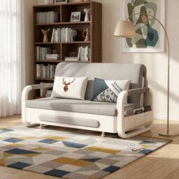 2-in-1 Sofa Bed with Storage, Grey Fabric Sleeper for Small Spaces, Available in 1.28m and 1.58m Sizes(1.28m) Metal Frame, Grey and White Finish, High