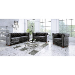 Chesterfield  Sofa Set 3+2+1 Made of Velvet Fabric with Solid Wood Legs