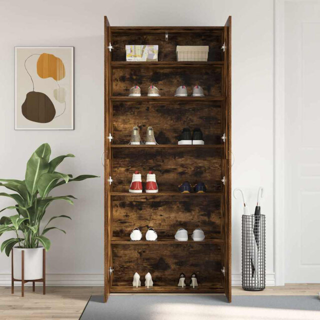 Shoe Cabinet With Door 80 X 35.5 X 180 Cm Engineered Wood