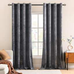 Grey Velvet Curtains with Gold Foil,2 Panel 117 x 229 cm Blackout Curtains for Living Room