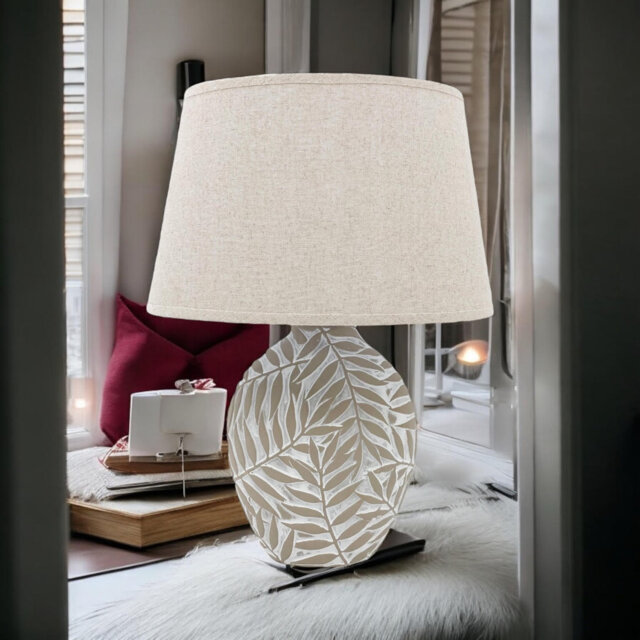 Ceramic Table Lamp with Minimalist Design, Textured Base and Fabric Shade, Ideal for Ambient Light in Any Room