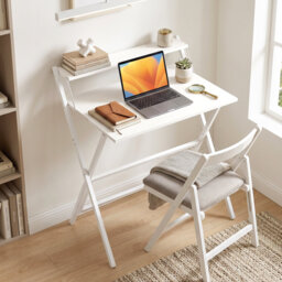 HOMCOM Folding Desk with Monitor Shelf Foldable 70 cm White