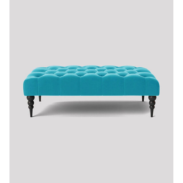 Alyana Rectangle Ottoman Bench with Wooden Legs - Plush Velvet Chesterfield Upholstered Footstool