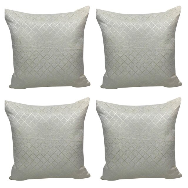 "X4 - Quality Cream Gold Diamond Criss Cross Modern Cushion Covers 18X18"""